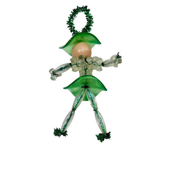 Vintage Green Beaded Winter Lady Ornament Handmade 4 inches - Picture 9 of 9